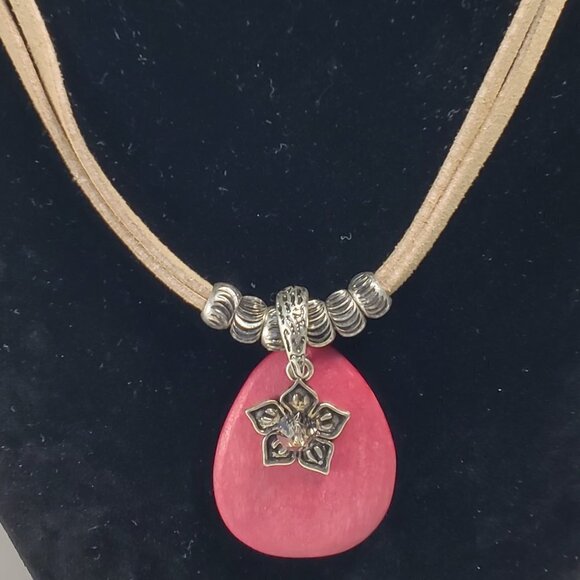 Layered Leather Cord Silver-tone Beads Necklace Red Pendant - New York & Co. - Picture 3 of 9